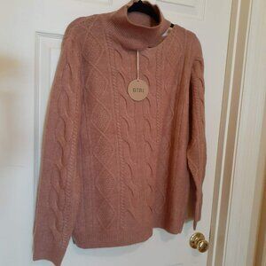 BiBi Twist Knitted Mock Neck Sweater Open One Shoulder